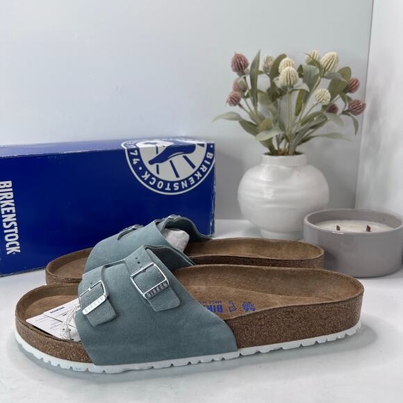 Birkenstock Vaduz Suede Slide Light Blue Soft Footbed Men 13/EU46 NWB Regular Fi - Picture 2 of 8